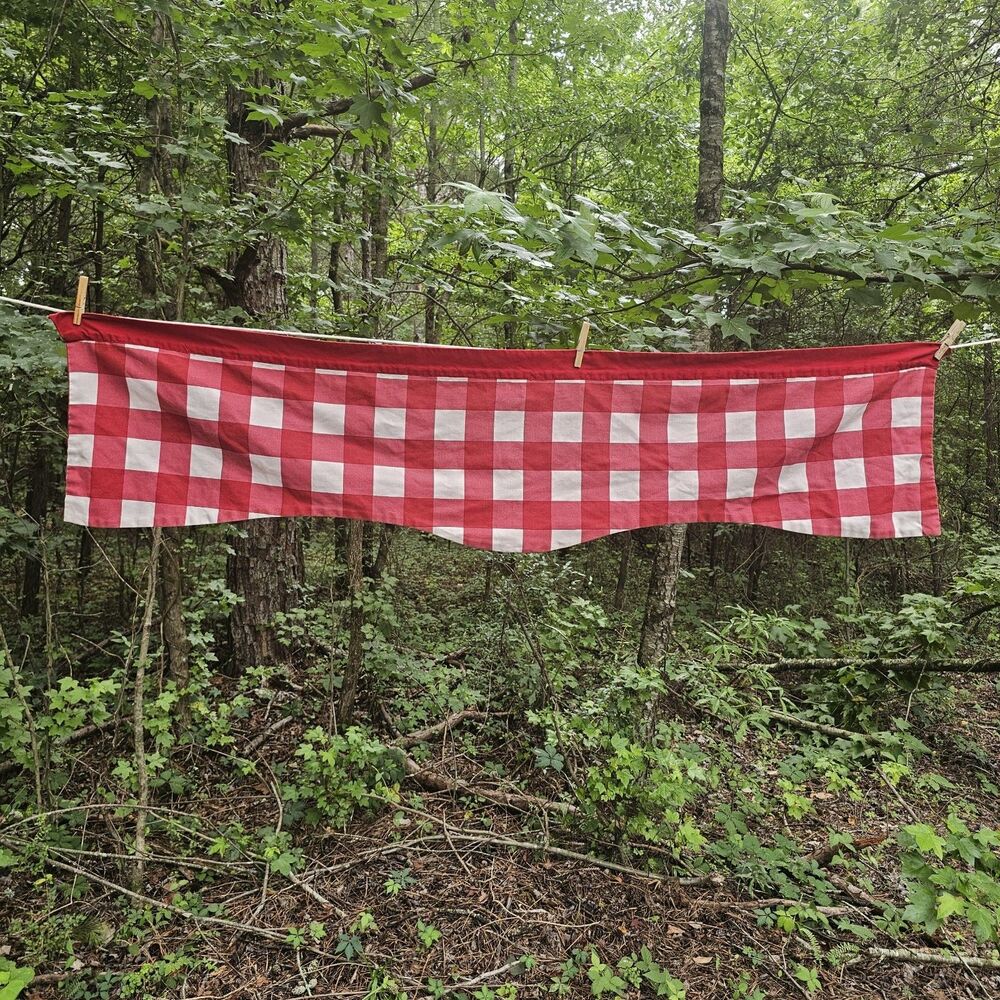 Vintage Red & White Gingham Window Valance – Farmhouse Kitchen Cottage Decor